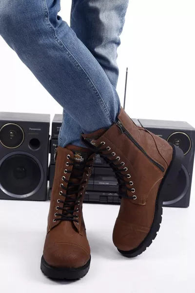 Braune Farbe Motor Style Schnürer mit Reißverschluss für Herren Sport Poststiefel