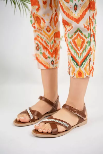Cross Band Stone Tan Women's Sandals