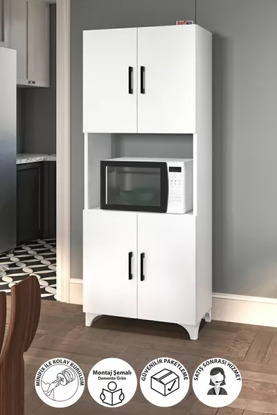 Mobile multiuso Ece, armadietto per microonde, dispensa, armadio da cucina bianco