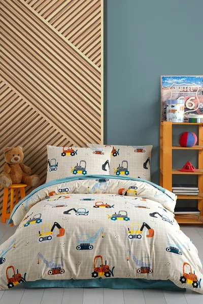 Set di lenzuola con angoli e copripiumino singolo in % cotone