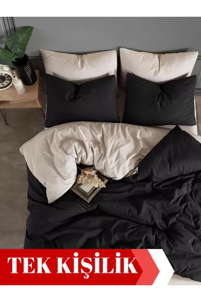 Set di Biancheria da Letto con Lenzuolo con Angoli Singolo | Nero Beige |