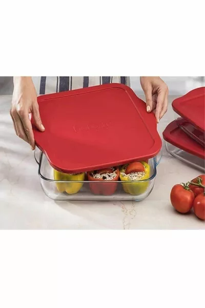 Borcam Red Lidded Square Storage Container Tray