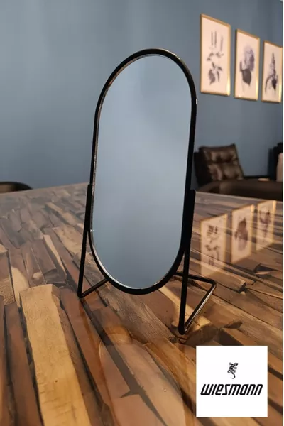 Modern Metal Black Ellipse Tabletop Makeup Mirror