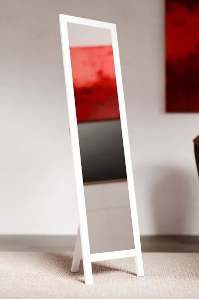 White Wooden Full-Length Mirror with Stand cm