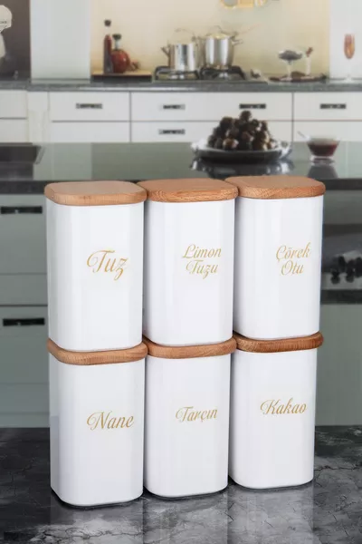 'li  ml Vakumlu Bambu Ahşap Kapaklı Porselen Görünümlü Akrilik Baharatlık Etiket Hediyeli