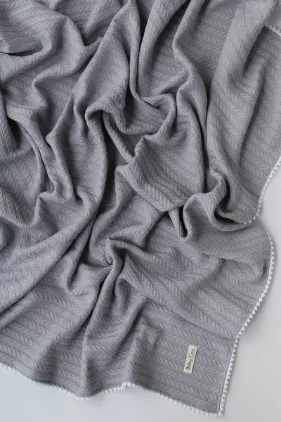 Плетена бебешка покривка с органичен памук, мека сива,  см