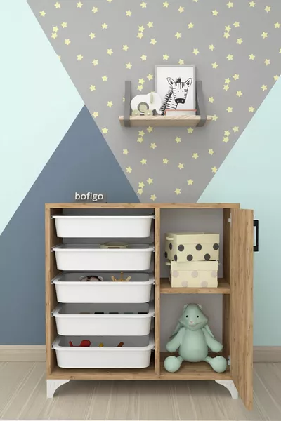 5-Basket Cabinet Multi-Purpose Cabinet Toy Cabinet Kayra Pine