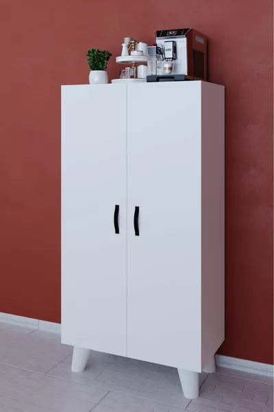 خزانة متعددة الأغراض بدرج 4 و بابين خزانة مطبخ متعددة الأغراض خزانة مؤن خزانة تخزين بيضاء