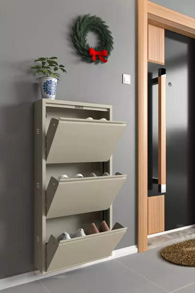 Triple Metal Shoe Rack Beige - RAL