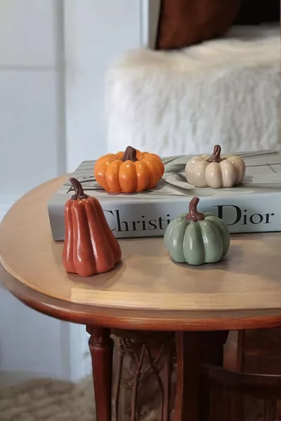 4'lü Renkli Balkabağı Dekoratif Biblo Set. Renkli Kabak Seti