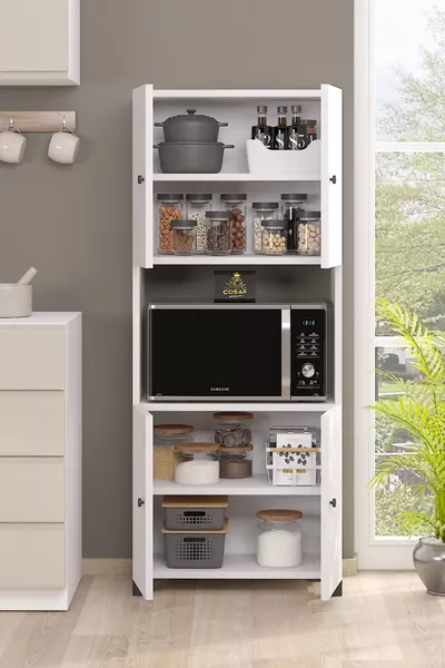 Decoratieve boekenkast met 4 deuren en 5 planken - Witte keukenplank, badkamerplank, oceaanboekenkastplank