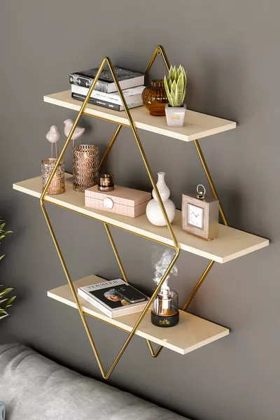 Голяма твърда стенна полица тип призма за кухня, баня и библиотека