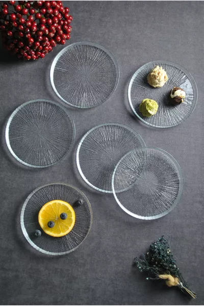 6-Piece Patterned Glass Mini Dessert/Cake/Pastry Plate Set cm