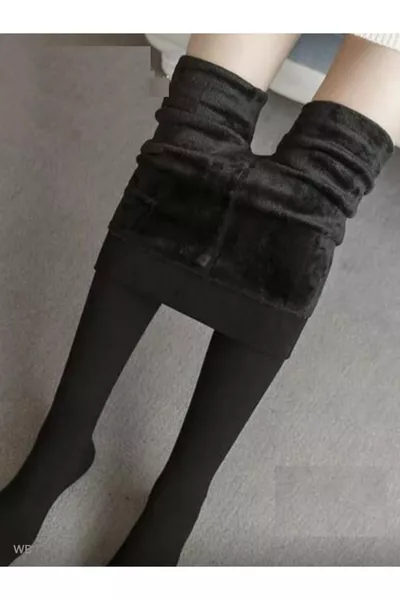 Collants Modèle Ravena, Chauds, Épais, Amincissants, Doublure en Peluche, Noir