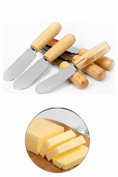 Set of 6 Butter, Jam, and Chocolate Knives with Bamboo Handles – Butter and Cheese Knife, Jam Knife