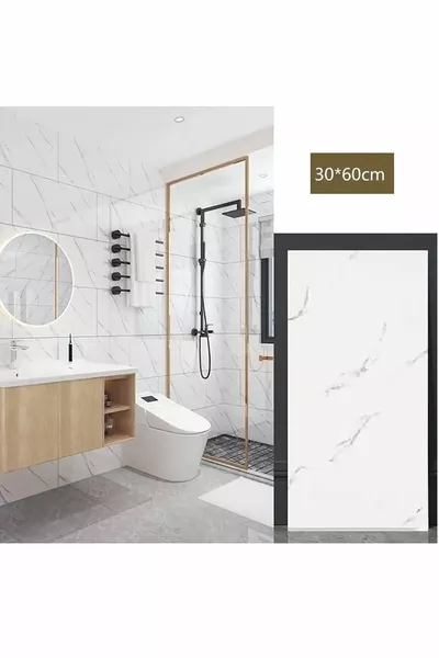 Pannello da Parete in PVC per Bagno WC in Schiuma Ceramica Autoadesiva con Motivo in Marmo Bianco