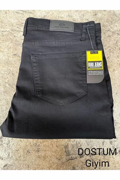 Black Classic Fit High Waist Regular Leg Comfortable Plus Size Men's Jeans