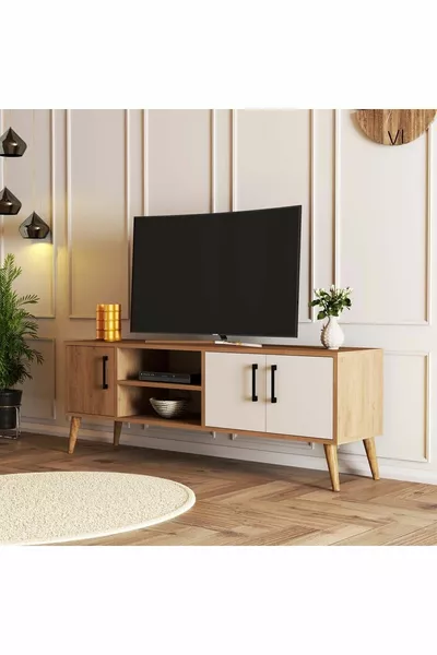 Exxen CM (Wooden Leg) TV Unit Basket - White