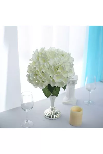 Изкуствен букет от хортензии бял, с 5 глави, голям размер