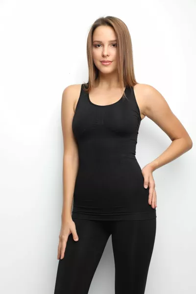 كنزة نسائية بدون أكمام سوداء مشد، شد فوري، تنحيف، تشكيل، محاكاة بدون خياطة