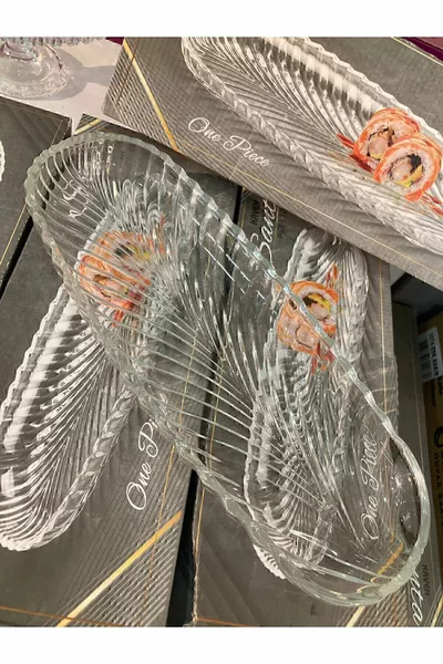 Kayık Plate Santa 2 Pieces Canoe Serving Plate cm Geometric Oval BPA Free White Glass 1