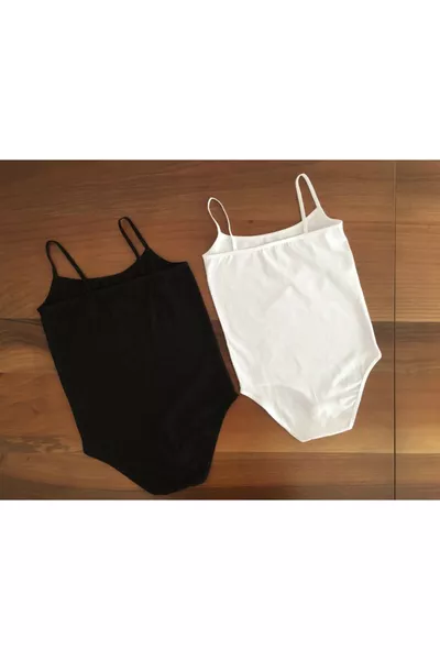 Girls' Tank Top Bodysuit with Snaps, 2 White and 2 Black, Spaghetti Straps, Ages , Pack of 4