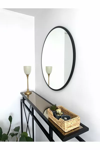 Round Mirror with Black Metal Frame cm