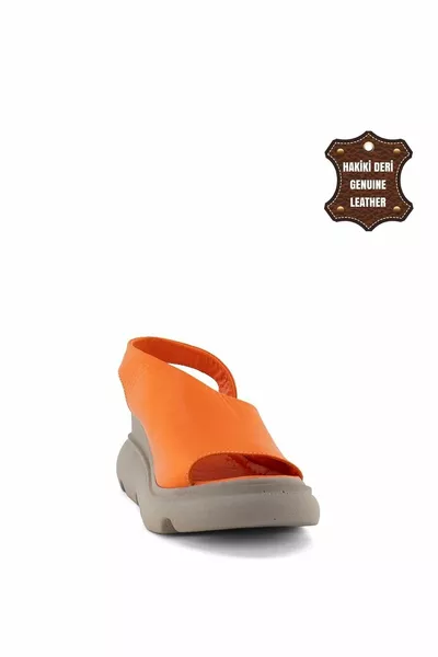 Elite C صنادل جلد طبيعي نسائية برتقالية