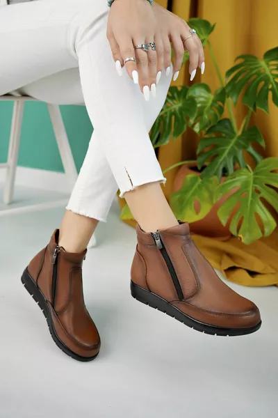 KADIN HAKİKİ DERİ KAUÇUK TABANLI  ORTAPEDİK ANOTOMİK GÜNLÜK ÇOK HAFİF BOT 