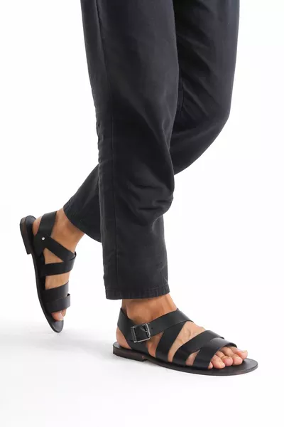 Schwarze Herrensandalen aus echtem Leder - 