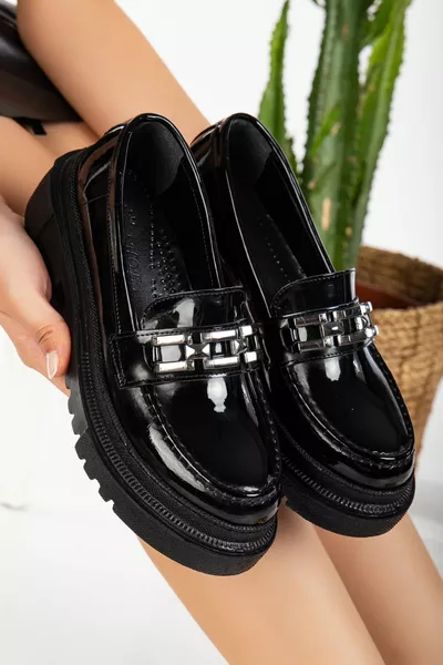 المرأة السوداء براءات الاختراع الجلود مشبك سميكة وحيد المتسكعون المتسكعون