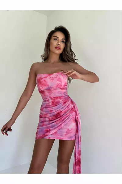 المرأة الوردي منقوشة رايات، قلادة النسيج مفصلة، حمالة، منخفضة قطع، مصغرة مساء اللباس والتخرج اللباس