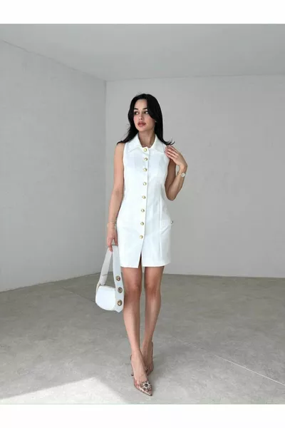 Robe de soirée pour femmes Or Boutonné Veste Col Mini Robe de Soirée Sans Manches - Robe de Soirée & Robe de Graduation