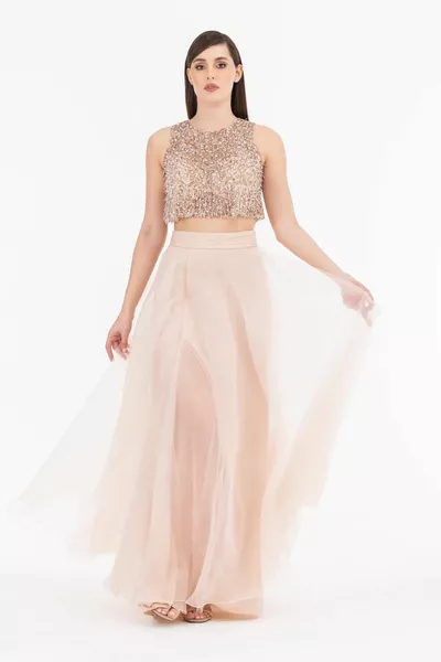 CHIFFON KRAAL GEBORDUURD TWEEDELIG AVONDJURK-HUID