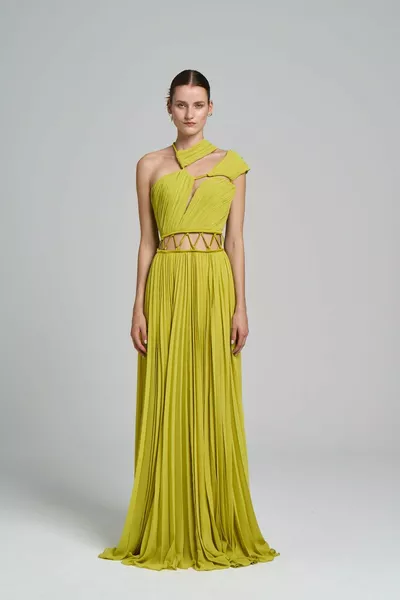 Laag uitgesneden asymmetrische Alia maxi-jurk met split voor dames