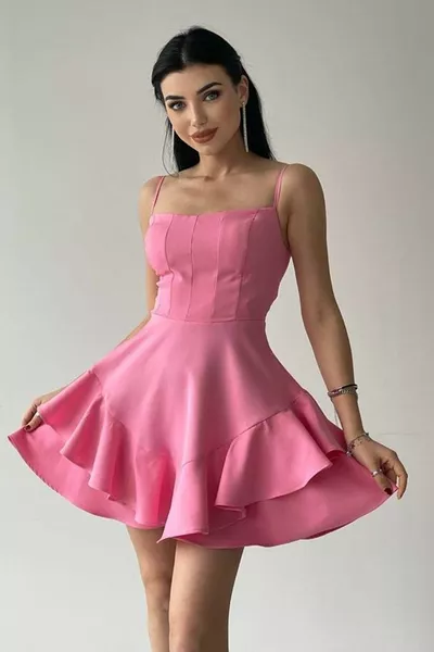 Atlas stof dunne Strappy rok vouw Detail poeder roze avondjurk poeder roze graduatie jurk 