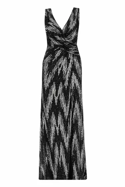 Drape Detaylı Yırtmaçlı Payet Abiye-Siyah