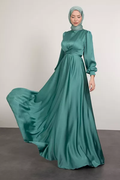 Hijab Evening Dress with Waist Tie Diagonal from the Collar