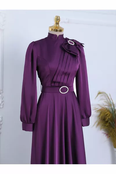 Брошка лък камък колан сатен вечерна рокля