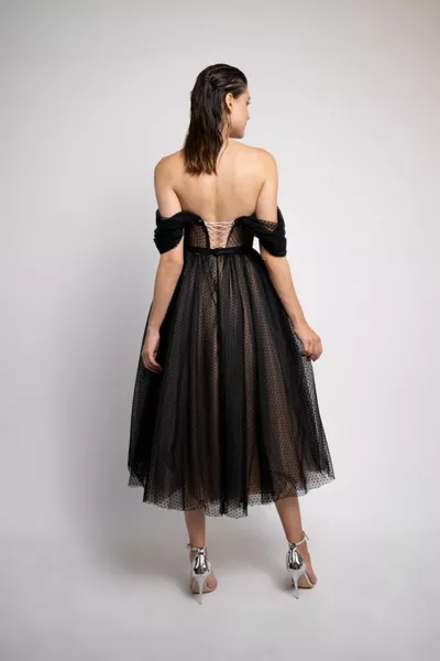 المرأة السوداء البولكا نقطة ميدي طول مساء اللباس