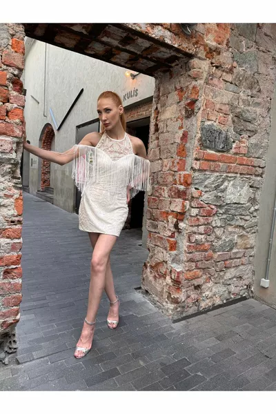 Персонализиран дизайн Couture пискюл подробни блясък вътрешна облицована мини бял дом изход сватбена рокля вечерна рокля