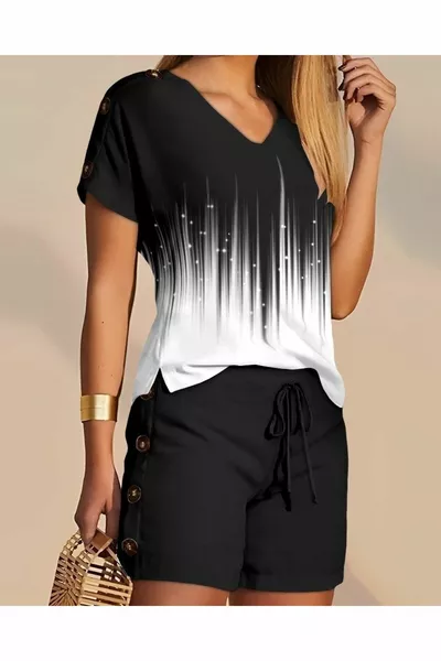 Женские шорты для дайвинга с V-образным вырезом и короткими рукавами, крошечный разрез, детализированная дайверская блузка + пуговицы