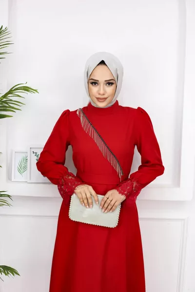 Mercan Hijab Avondjurk - Rood