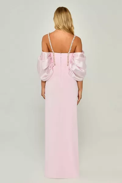 Perlenriemen Kleid mit niedrigen Ballonärmeln