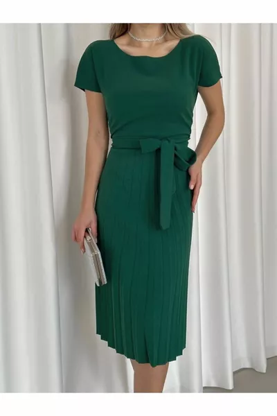 Къс ръкав колан пола плисирани внесени креп плат вечерна рокля обещание годеж сватба дипломирането 