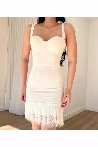 Женское вечернее платье Галстук Толстый ремешок Гипюровая юбка Детализированный куб Мини Вечернее платье и выпускное платье