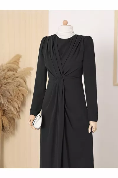 Черни драпирани вечерни рокли