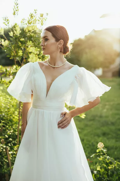 Helios V-Neck Deep Low-Cut Satin Wedding Dress