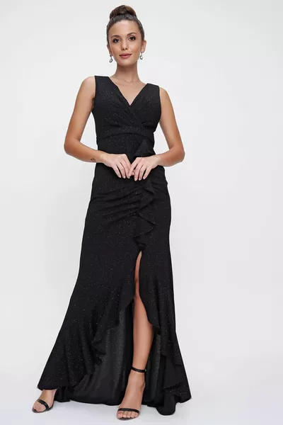 مزدوج الصدر طوق الجبهة انتفخ فستان السمك