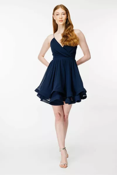 Юбка на веревочных бретелях Короткое вечернее платье с воланами - LACI